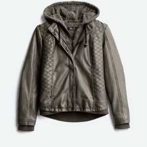 Meriam Knit Hood Faux Leather Jacket